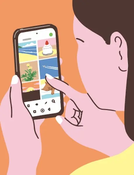 好きなものを写真に撮って眺める　イラスト