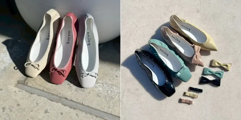 新色シューズとソフトエナメルシューズとリボンの写真