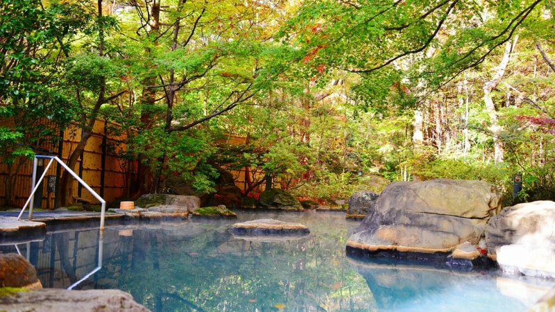 新緑の温泉の写真