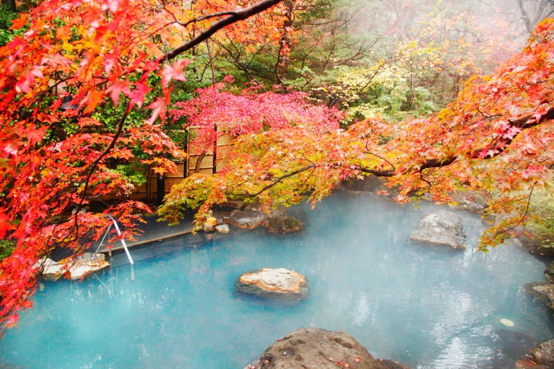 紅葉の大露天風呂の写真