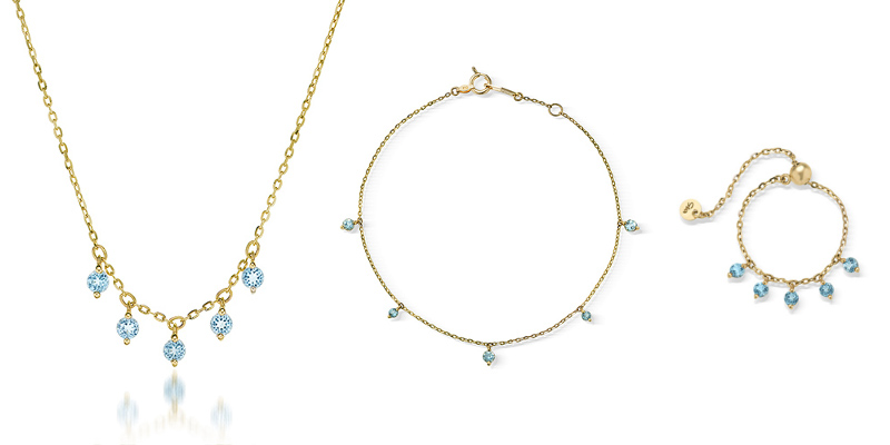 K10YGブルートパーズネックレス￥62,700、リング￥40,700、ブレスレット￥51,700