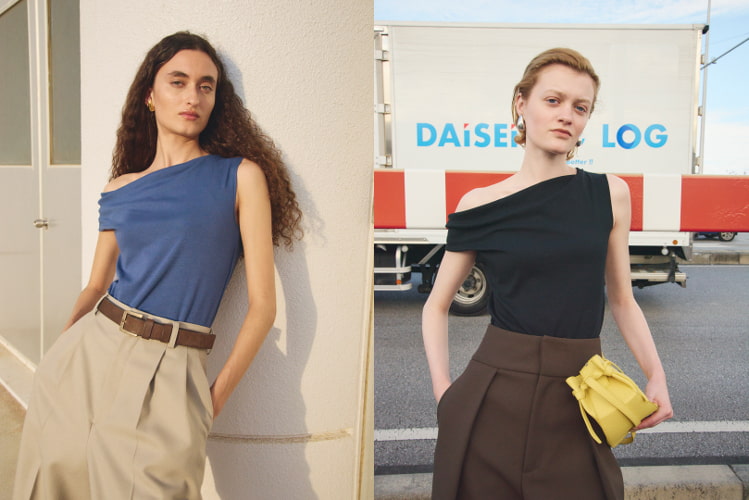 カップインアシンメトリートップス着用例