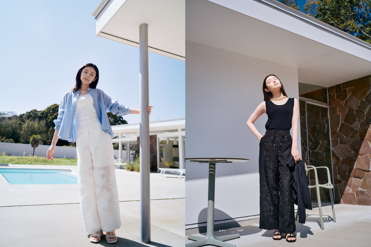 「シアージャカードイージーパンツ」着用画像