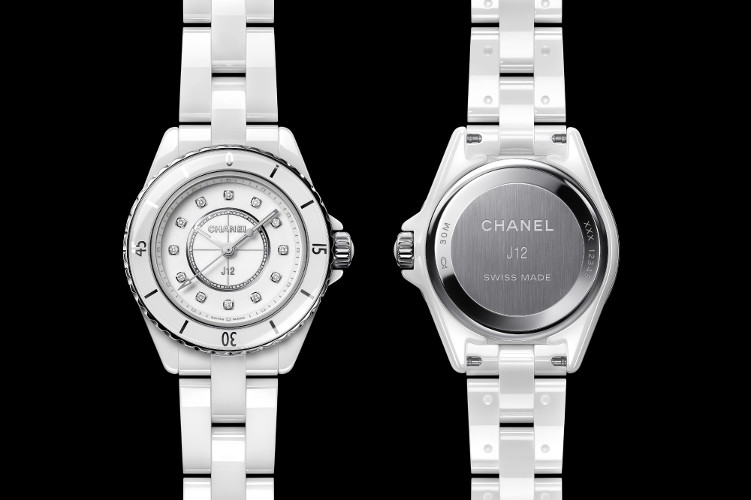 J12 28MM（ホワイトラッカーダイヤルに12ブリリアントカット ダイヤモンドのインデックス（0.06ct））