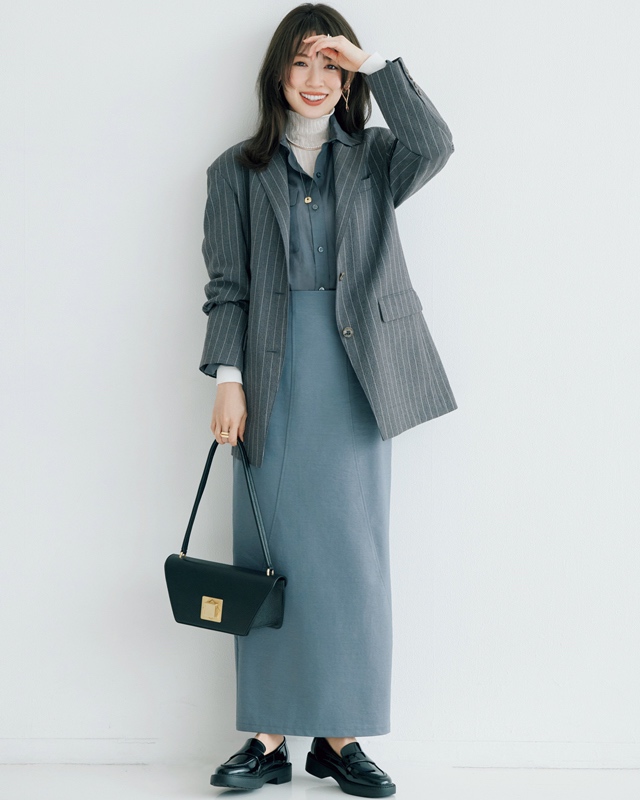 ジャケットコーデ オレンジメイク