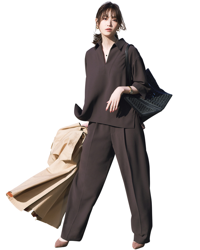 襟付きシャツセットアップコーデ