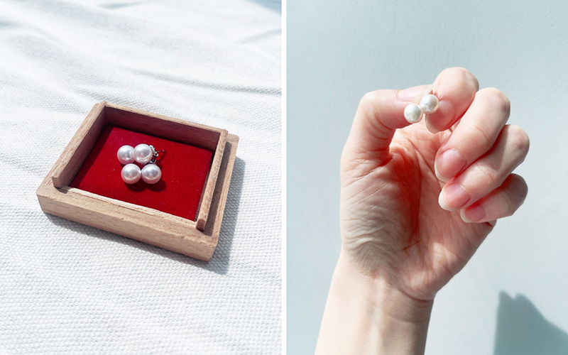 アコヤ真珠の雪だるまピアス