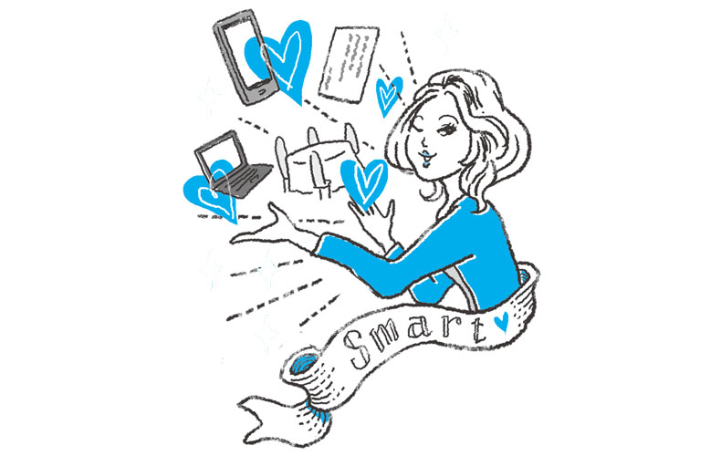 スマートにメールを送信する女性のイラスト