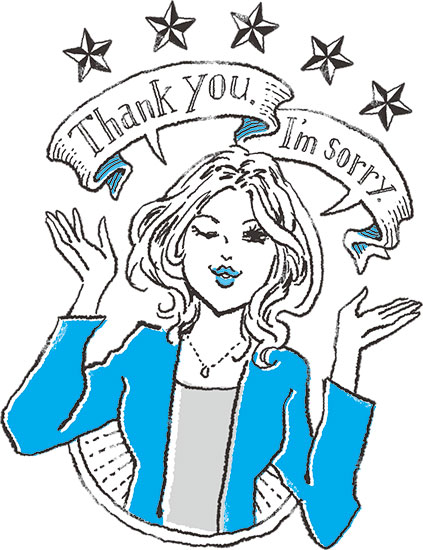 「Thank you,I'm sorry」と言う女性のイラスト