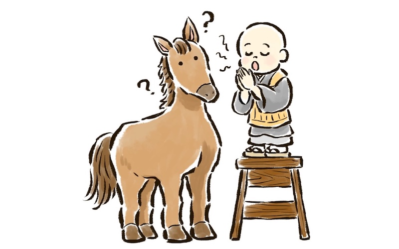 馬に念仏を唱えているお坊さんのイラスト