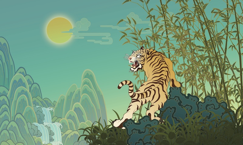 月と虎のイラスト