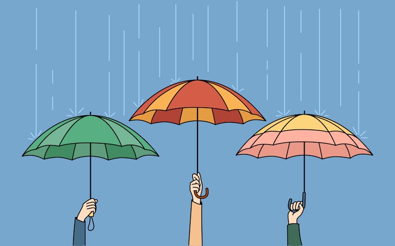 鮮やかな傘を持っているイラスト