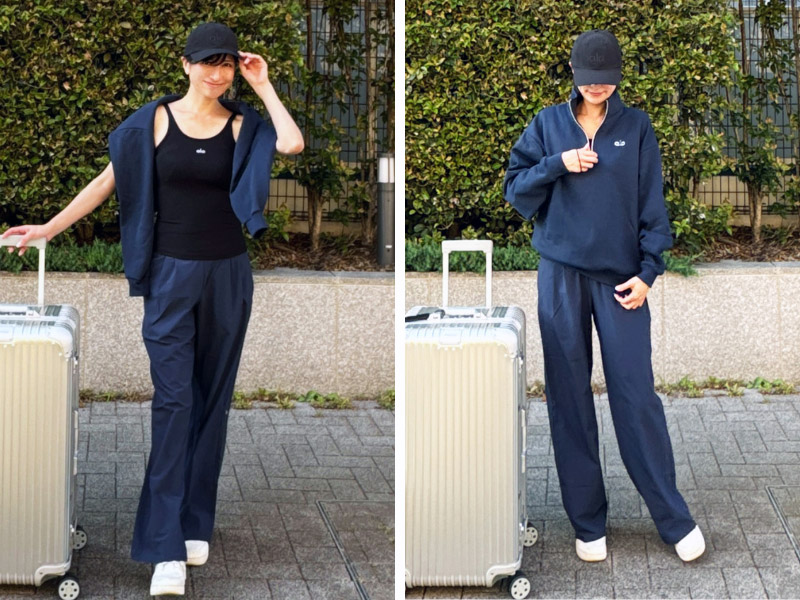 Alo Yogaの機内コーデ