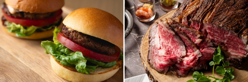 黒毛和牛バーガーとローストビーフの写真