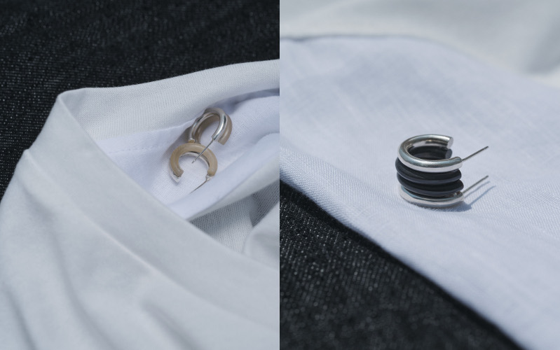 HORN AND SILVER TWIN HOOP EARRINGS