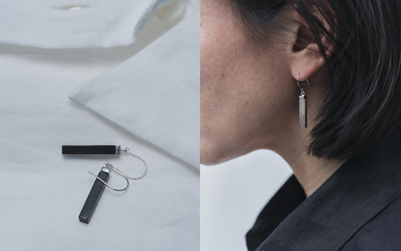 HORN AND SILVER RECTANGULAR EARRINGS