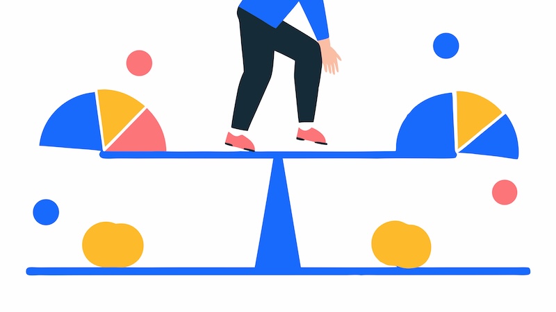 天秤の上に乗っている人のイラスト