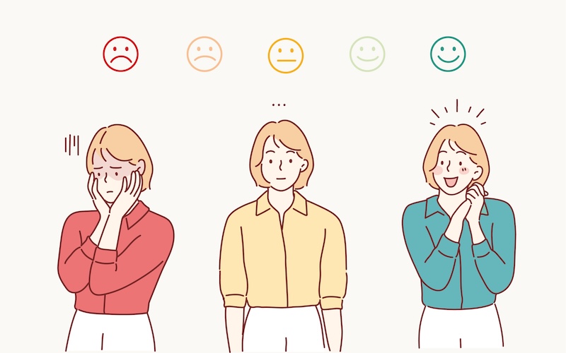 5段階評価を表した表情と、人間の反応のイラスト