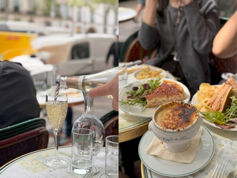 レストランの料理の写真とドリンクを注ぐ写真を並べた画像