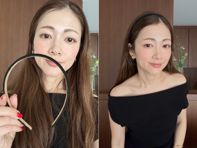 カチューシャを持った浅野さんと着用した浅野さんの写真を並べた画像