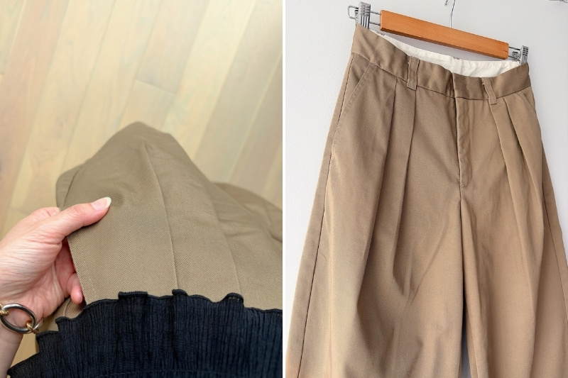 パンツ着用時の記事のアップと、パンツのアップショット