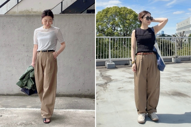 パンツの着用写真を2枚並べた画像