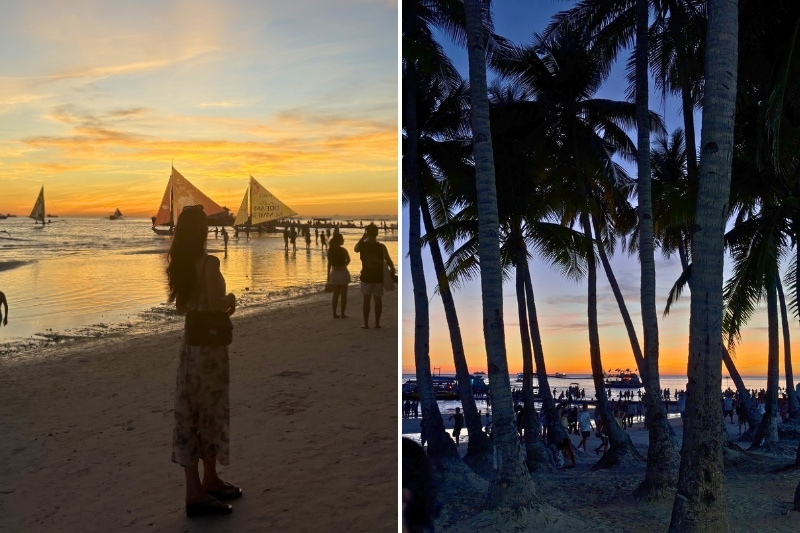 夕暮れのビーチの写真と、夜に向かっているビーチの写真