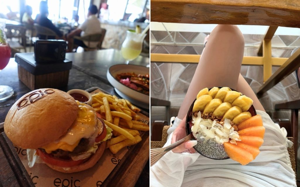 ハンバーガーとスイーツの写真