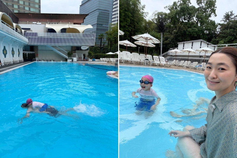 プールで遊ぶ親子の様子