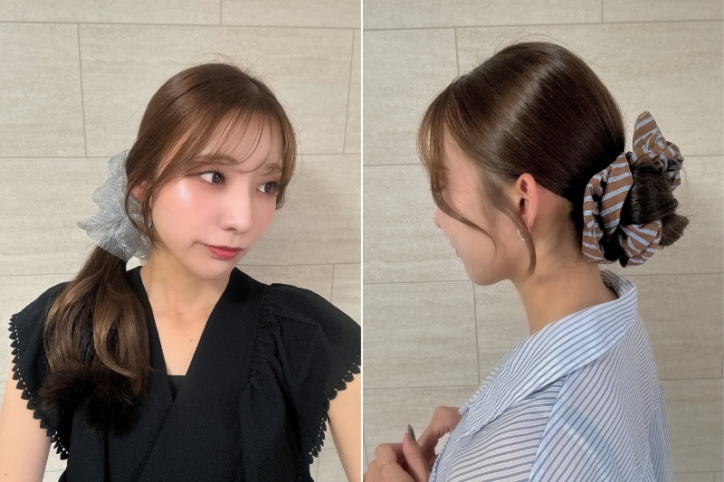 サイドポニーとお団子ヘアの写真を並べた画像