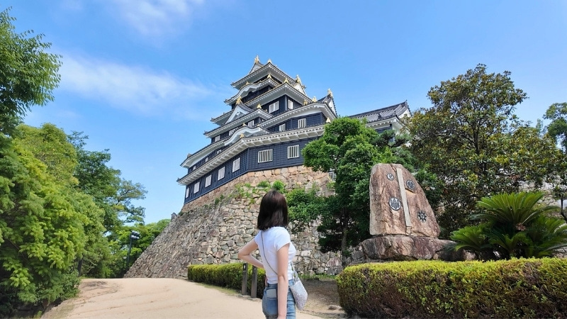 岡山城を見ている写真