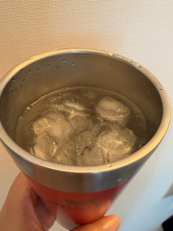 氷と水を入れたタンブラーの写真