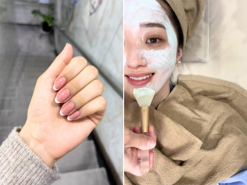 ピーリングをしている写真と、フレンチネイルの写真を並べた画像