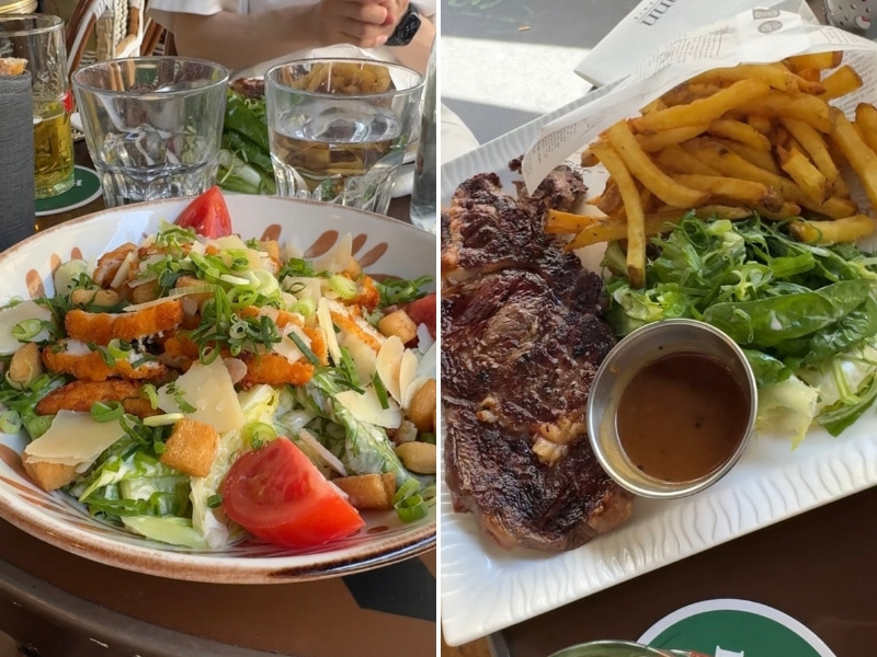 サラダとステーキの写真