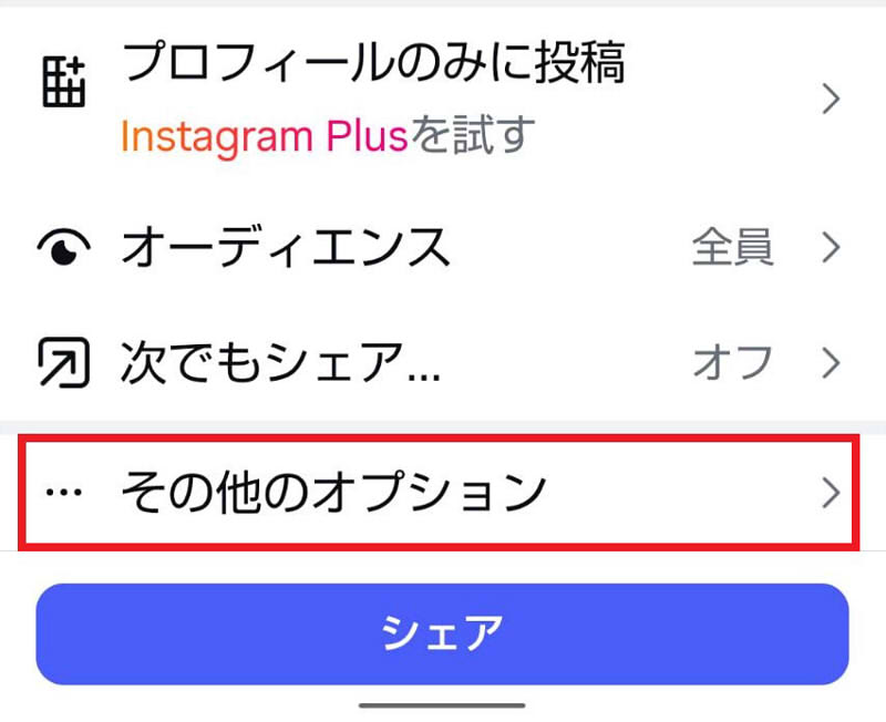 インスタグラム投稿設定画面