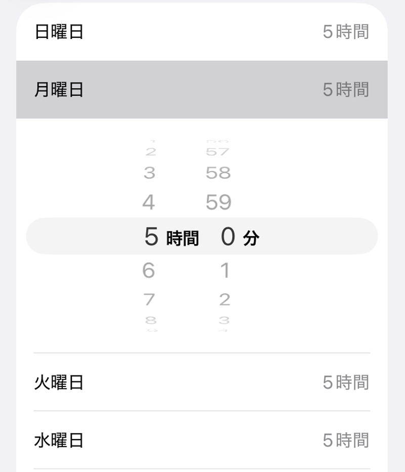iPhone アプリ使用時間制限設定画面