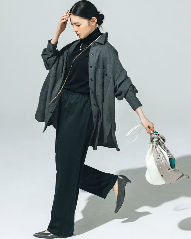 シャツ×ニット×パンツ