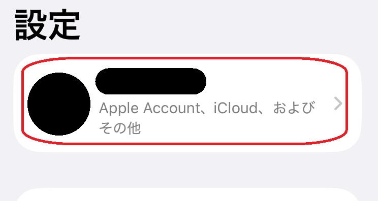 iPhone設定アプリ ユーザー名選択画面