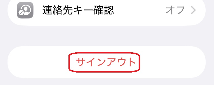 iPhone設定アプリ サインアウト選択画面
