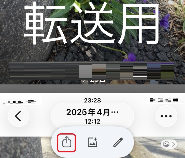 共有ボタンを赤で囲んでいるスクリーンショット
