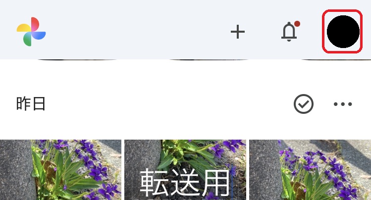 Googleフォトのアイコンを赤で囲んでいるスクリーンショット