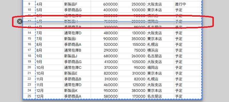 ラインを赤で囲んでいるスクリーンショット