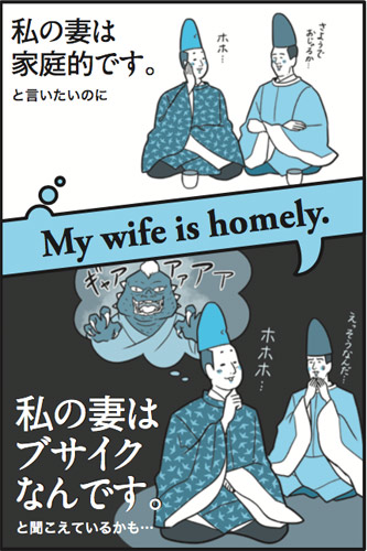 私の妻は家庭的です。と言いたいのに「My wife is homely.」私の妻はブサイクなんです。と聞こえているかも…